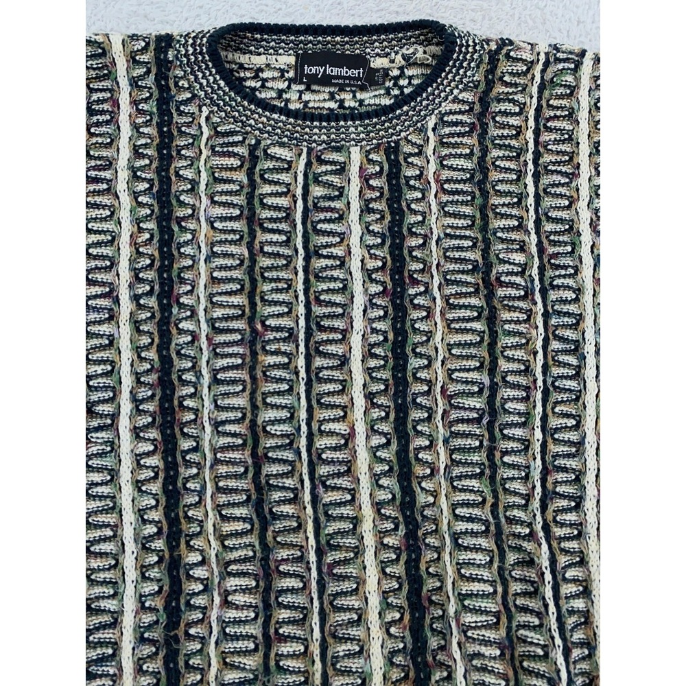 Tony Lambert Sweater Mens M/L Textured 3D Knit Crewneck Pullover Made in USA